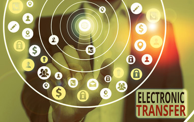 Conceptual hand writing showing Electronic Transfer. Concept meaning transaction that takes place over a computerized network