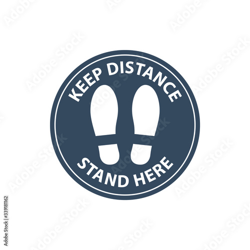 Cuadros en Lienzo Steps on floor in circle, keep distance in line, stand here sign, queue order
