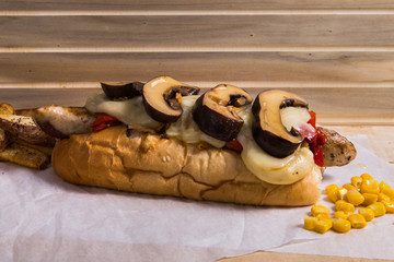 hot dog with mushrooms