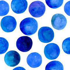 Wall Mural - seamless pattern with blue watercolor circles