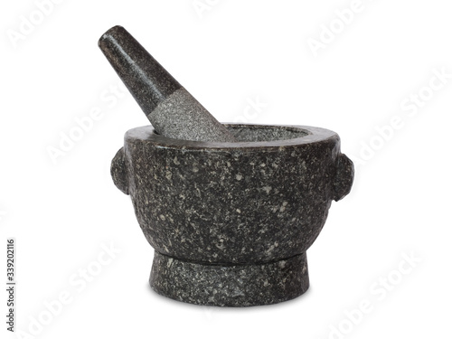Fotografía Stone mortar and pestle isolated on white background.