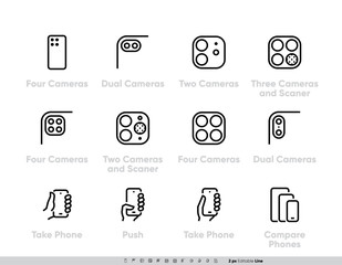 Wall Mural - Phone Multi-camera Systems icons set. Ultra Wide, Wide, Telephoto Cameras, Scanner, AR, Lidar