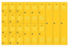 A Flat Stack Of Various Sized Modular Yellow School Lockers