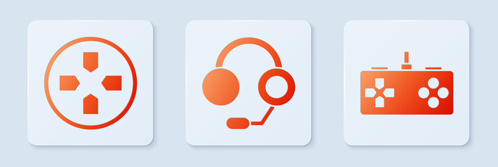 Set Headphones, Gamepad and Gamepad. White square button. Vector