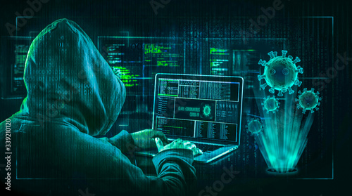 Fotografía hacking during coronavirus quarantine concept