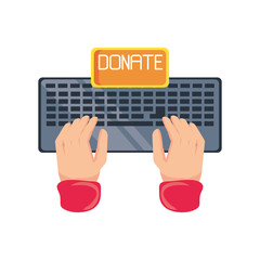 Poster - keyboard with hands to donate on white background