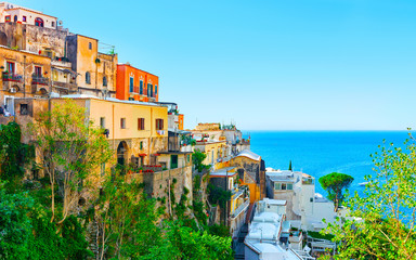 Wall Mural - Villas in Positano town in Tyrrhenian sea reflex