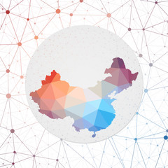 Abstract vector map of China. Technology in the country geometric style poster. Polygonal China map on 3d triangular mesh backgound. EPS10 Vector.