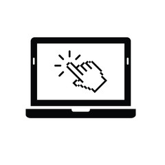 Poster - click icon. cursor symbol icon. mouse click symbol laptop computer, notebook 