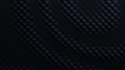 Poster - Black dynamic tiles. Motion design pattern. 3d loop animation. Mosaic surface with wavy ripples. 4K seamless architectural composition. Abstract background.