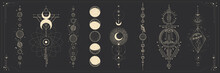 The Sun And Moon, The Beauty Of The Eastern Night. Traditional Folk Spiritual Elements. Space Objects. Vector Graphics
