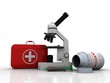 © jijomathai - 3d rendering Microscope with first aid box