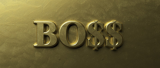 Boss gold color text on luxury golden background. 3d illustration