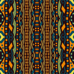 Wall Mural - Bright ethnic seamless pattern with geometric ornament. Abstract geometric art print. ethnic hipster backdrop. Vector folk tribal colorful pattern.