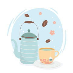 Sticker - tea time, teapot and teacup aroma fresh beverage