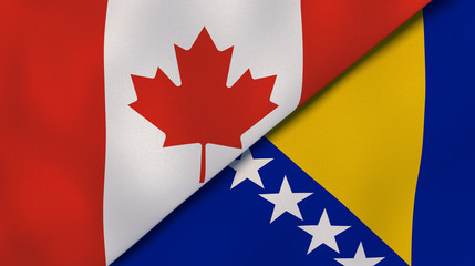 The flags of Canada and Bosnia and Herzegovina. News, reportage, business background. 3d illustration