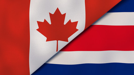 The flags of Canada and Costa Rica. News, reportage, business background. 3d illustration