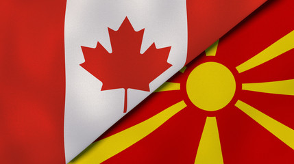 The flags of Canada and Macedonia. News, reportage, business background. 3d illustration