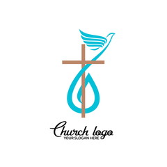 Wall Mural - Church logo. Christian symbols. The cross of Jesus and the flame of the Holy Spirit.