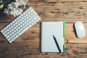 Wall Mural - notepad and keyboard on table