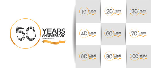 Anniversary logotype set with black and golden color. vector design for celebration purpose, greeting, invitation card