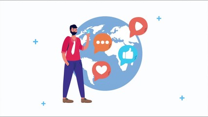man using smartphone social media tech