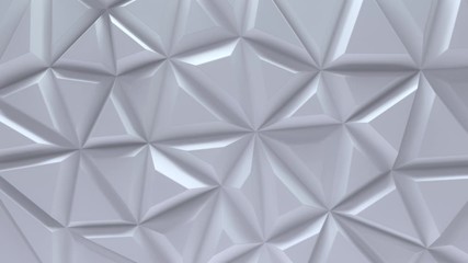 Poster - White dynamic tiles. Polygonal pattern design. 3d loop animation. Triangular mosaic surface with with changing cells. 4K seamless architectural composition. Abstract background.