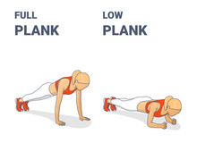 Full Plank And Elbow Plank Girl Workout Exercises Concept.