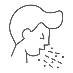 Wall Mural - cough thin line icon, coronavirus and flu, coughing man sign, vector graphics, a linear icon on a wh