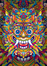 Abstract Barong Head Pop Art Illustration In Geometric Colorful