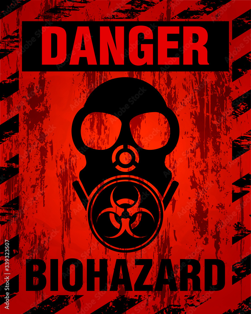 เวกเตอร์ Stock Danger Biohazard warning label sign, gas mask icon ...