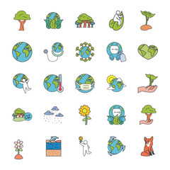 Sticker - trees and nature icon set, fill style