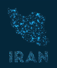Poster - Iran network map. Abstract geometric map of the country. Internet connections and telecommunication design. Modern vector illustration.
