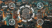 Fingerprint Scanning Theme With Downtown Chicago Cityscape Skyscrapers