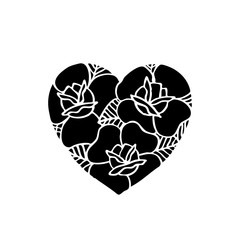 heart with roses traditional tattoo flash