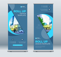 Wall Mural - roll up banner stand presentation concept. corporate business roll up template background. vertical 