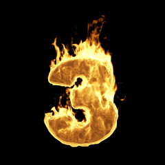 Wall Mural - burning flame of fire numbers isolated on black background (number 3). 3d rendering