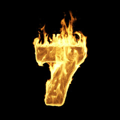 Wall Mural - burning flame of fire numbers isolated on black background (number 7). 3d rendering