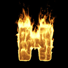 Wall Mural - burning flame alphabet. fire letters isolated on black background (letter h). 3d rendering