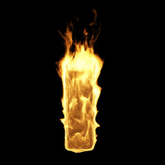 Wall Mural - burning flame alphabet. fire letters isolated on black background (letter i). 3d rendering