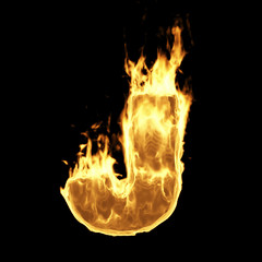 Wall Mural - burning flame alphabet. fire letters isolated on black background (letter j). 3d rendering