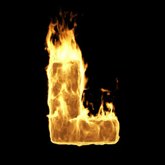 Wall Mural - burning flame alphabet. fire letters isolated on black background (letter l). 3d rendering
