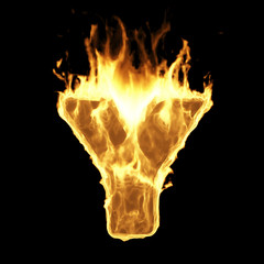 Wall Mural - burning flame alphabet. fire letters isolated on black background (letter y). 3d rendering