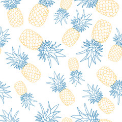 Wall Mural - Hand-drawn pineapple seamless pattern. Isolated.