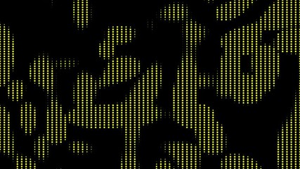 Poster - Abstract motion yellow dots halftone wavy flowing pattern at flat black background. 3d render loop animation