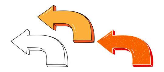 Poster - turn arrow vector design. black and white. digital hand drawn. grain texture