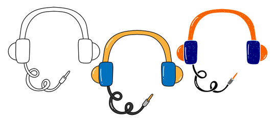 Poster - headphones vector design. black and white. digital hand drawn. grain texture
