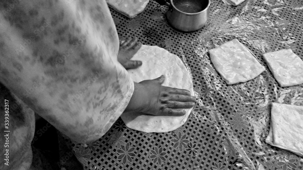 Midsection Of Person Making Bread - obrazy, fototapety, plakaty 