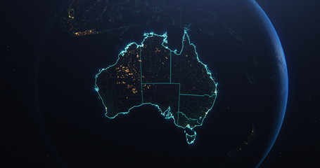 Wall Mural - Australia map outline view from space, globe planet earth, elements of this image courtesy of NASA
