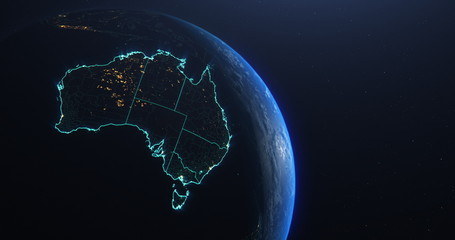Wall Mural - Australia map outline view from space, globe planet earth, elements of this image courtesy of NASA